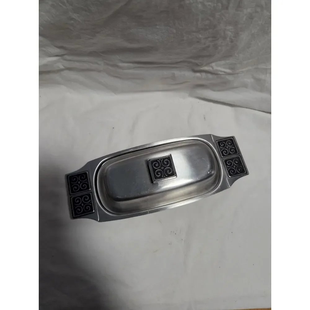 Vintage Rogers INSILCO Fashion Stainless Steel Butter Dish w/ Lid MCM